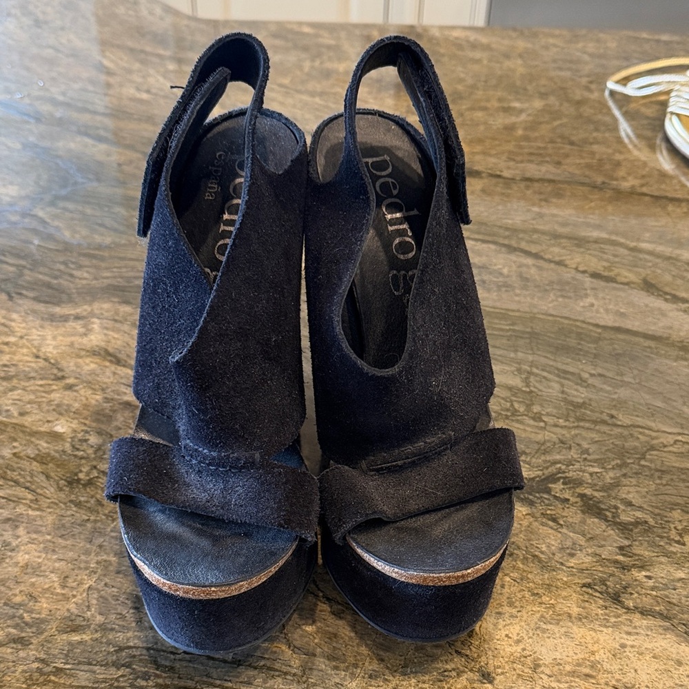 Pedro Garcia Midnight Suede Platform Heels